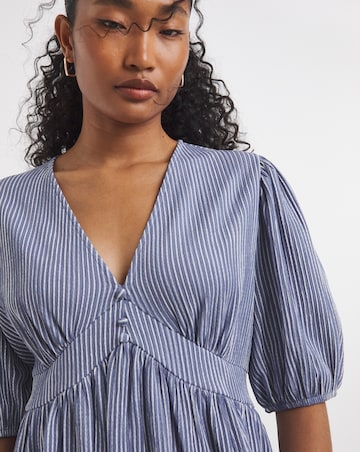 Blue Stripe Waffle Waist Detail Skater Dress