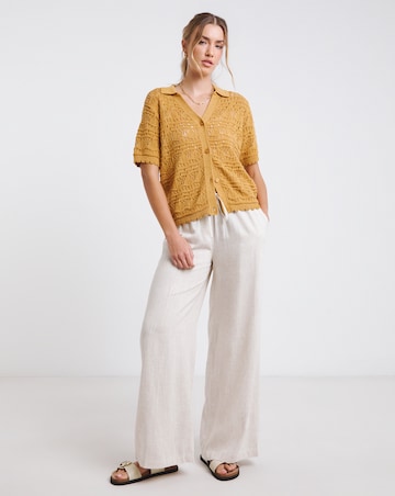 Ochre Pointelle Collared Knit Top