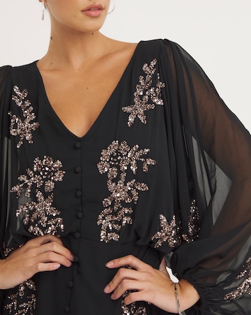 Maya Deluxe Buttoned Floral Sequin Embellishment Mini Dress