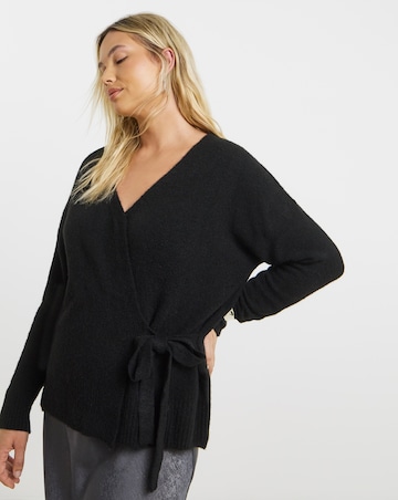 Brushed Yarn Black Ballet Wrap Cardigan