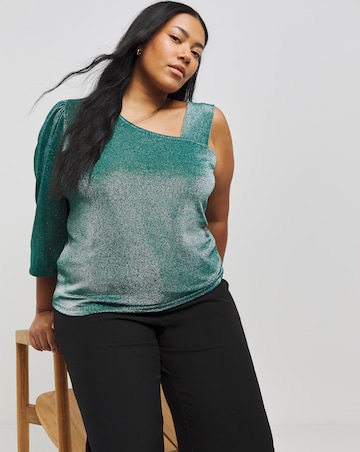 Teal Glitter Knit One Shoulder Top