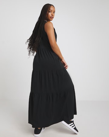 Black Cotton Jersey Tiered Maxi Dress