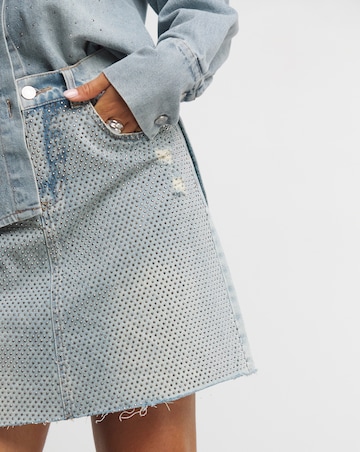 Light Wash Embellished Mini Skirt