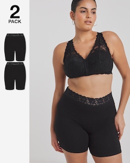 Pretty Secrets (2 Pack) Cotton Comfort Lace Trim Shorts Black/Black