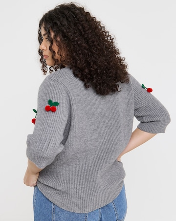 Simply Be Grey Short Sleeve Cherry Applique Cardigan
