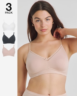 Pretty Secrets 3 Pack New Claire Cotton Moulded Full Cup Non Wired Bras B-E