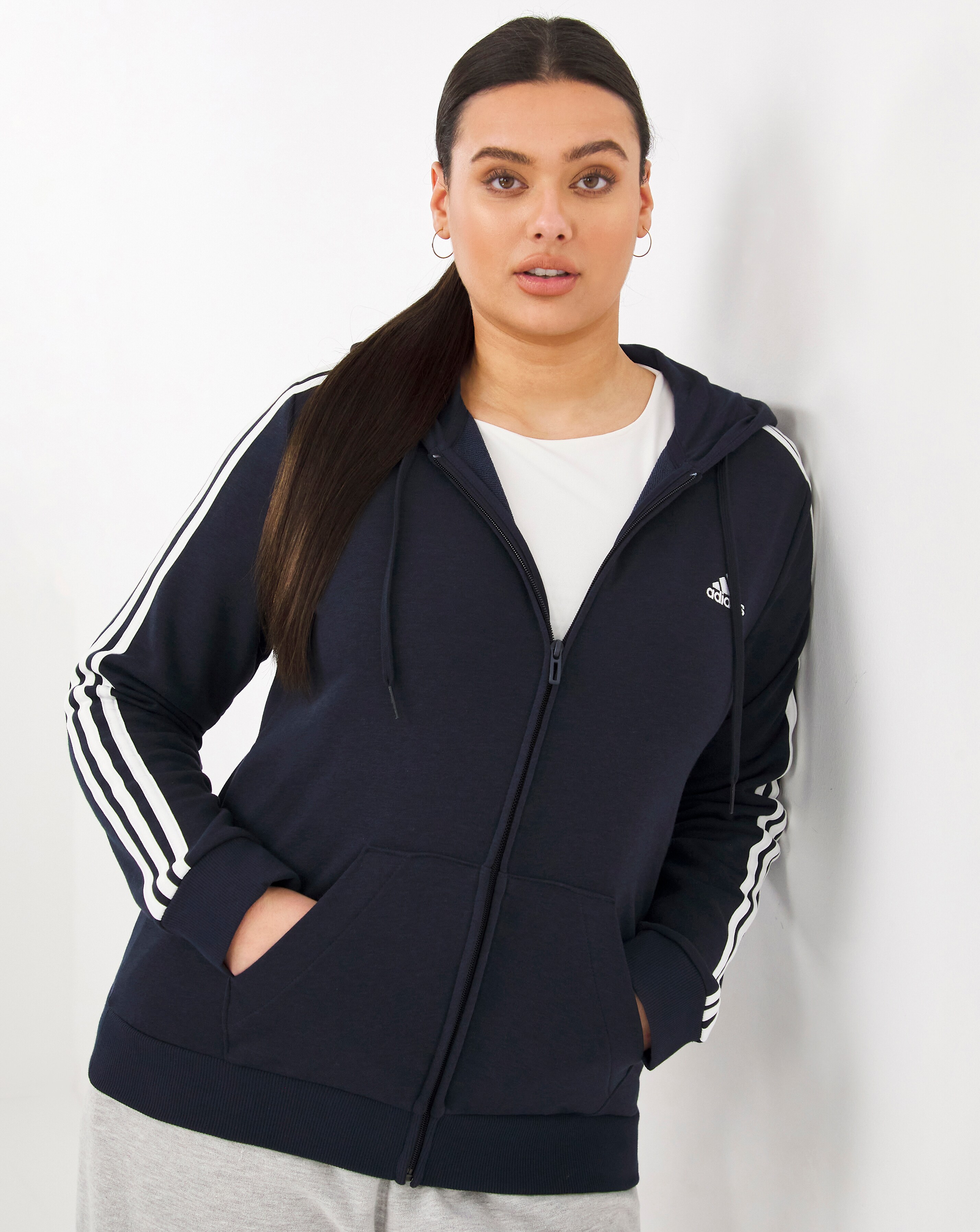 adidas 3 Stripe Full Zip Hoody Simply Be