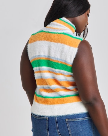 Native Youth Fluffy Roll Neck Stripe Vest