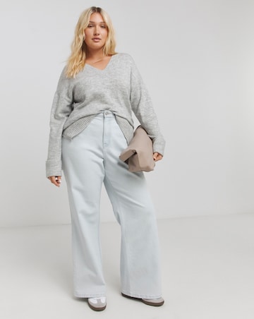 Grey Slouchy V Neck Longline Jumper