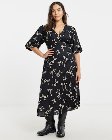 Simply Be Bow Print Viscose Wrap Midi Dress