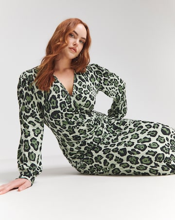 Flounce London Green Slinky Jersey Twist Knot Leopard Print Maxi Dress