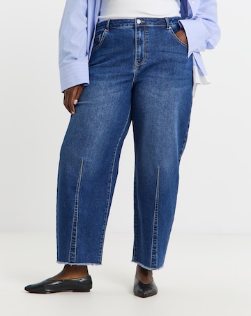 Mid Wash Comfort Stretch Dart Detail Barrel Leg Jeans