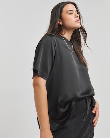 Satin Ribbed Neck Boxy Top