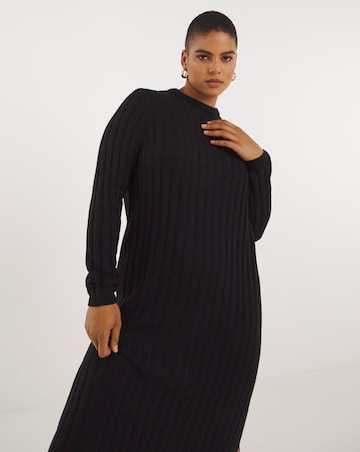 Black Knitted Ladder Midi Dress
