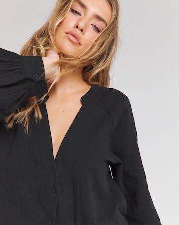 Simply Be Black Cheesecloth Long Sleeve Boxy Shirt