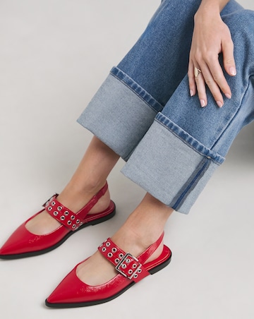 Naples Pointed Toe Hardware Mary Jane Flat Slingback Shoes - Wide Fit (E)