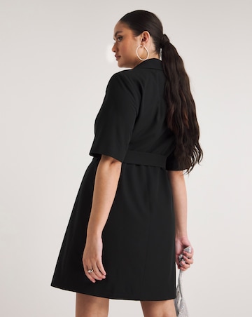 Black Short Sleeve Belted Blazer Dress
