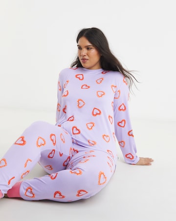 Chelsea Peers Classic Crew Neck Pyjama Set Shrimp Heart Print