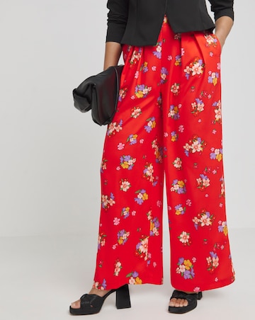 Twisted Wunder Red Floral Wide Pleat Pull On Trouser