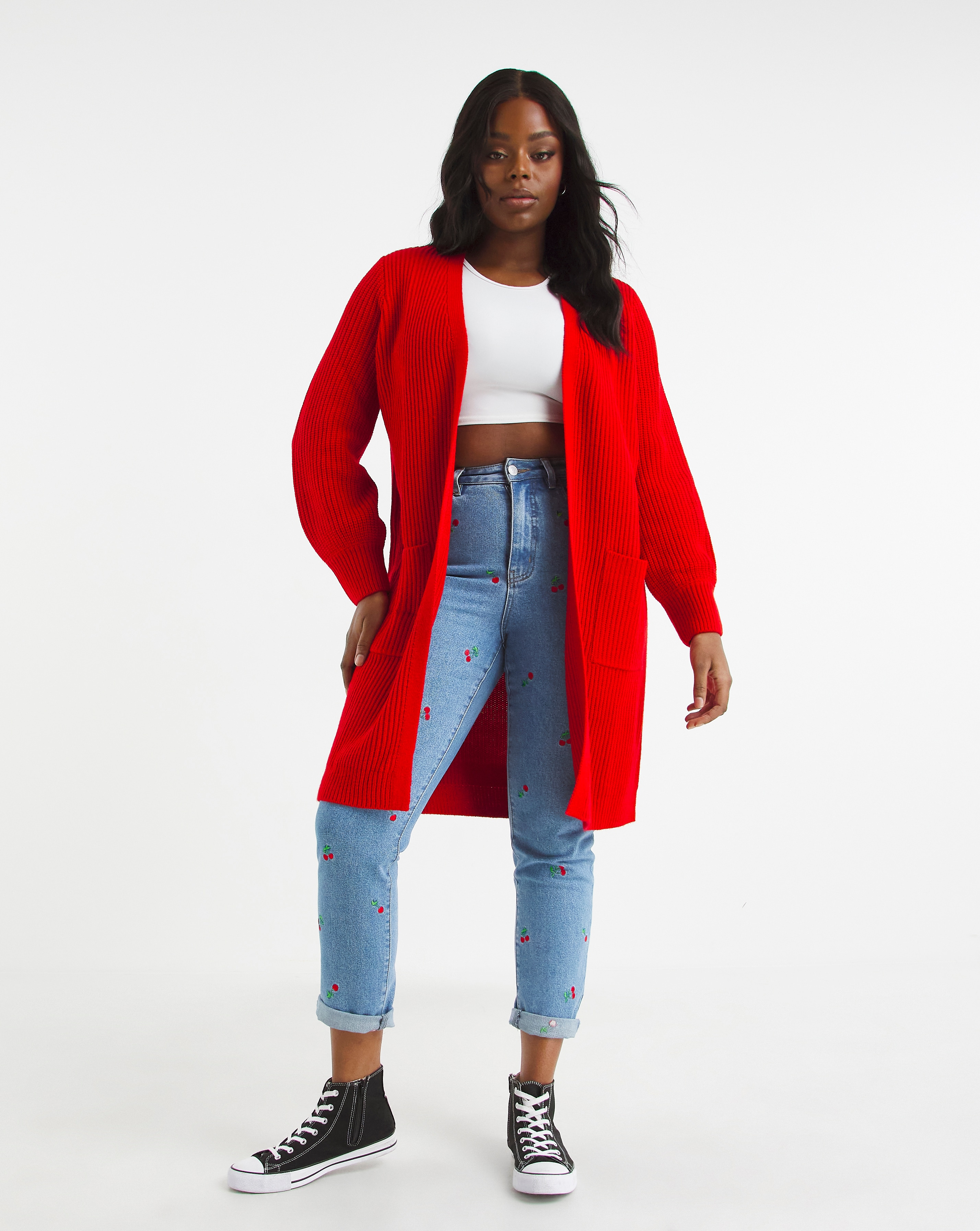 Long red outlet duster cardigan