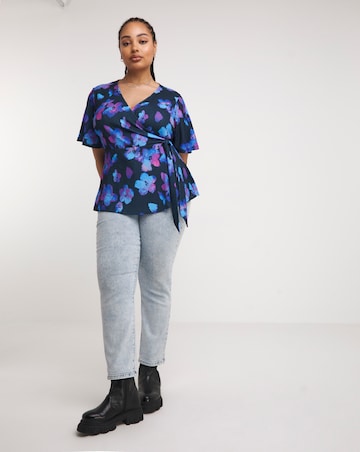 Floral Print Angel Sleeve Wrap Top