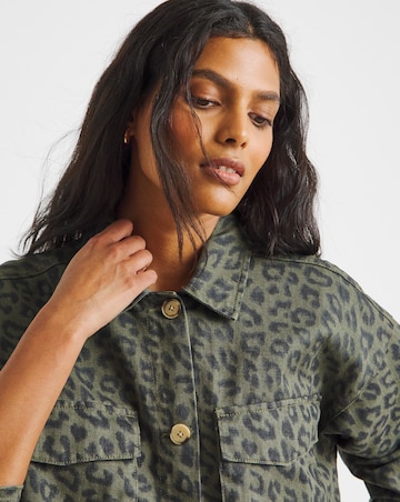 Khaki Leopard Print Utility Shacket