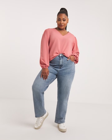 Rose Longline V Neck Long Sleeve Boxy Top