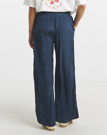 Navy Crinkle Satin Wide Leg Trousers