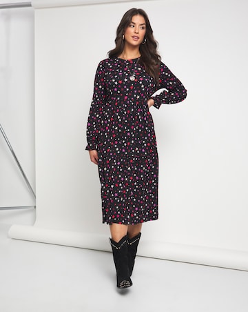 Emma Mattinson Star Print Long Sleeve Tiered Waffle Midi Dress