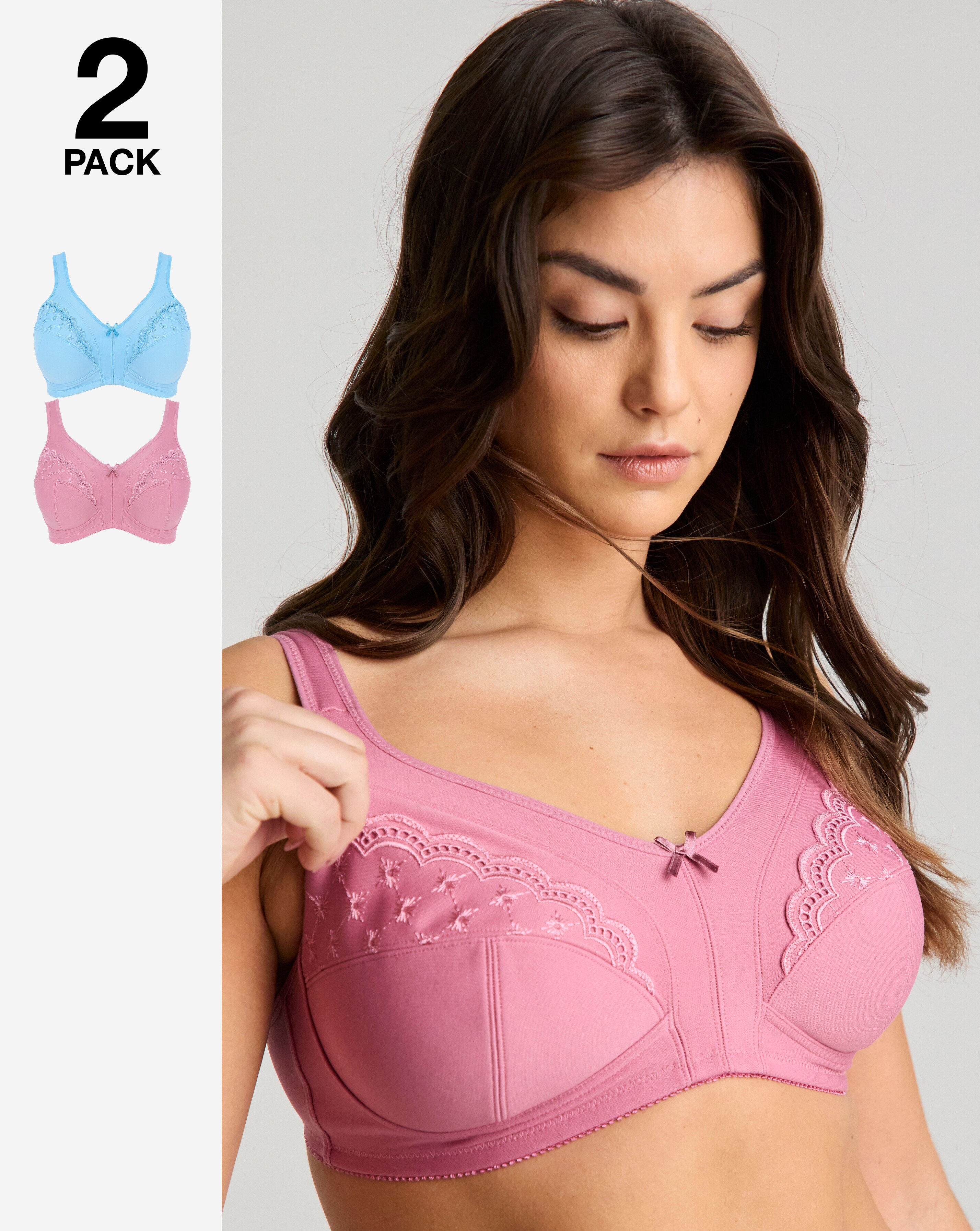 Pretty Secrets (2 Pack) Sally Minimiser Non Wired Bras (D-J) Blue/Pink