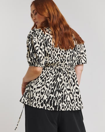 Lovedrobe Animal Print Puff Sleeve Wrap Front Top