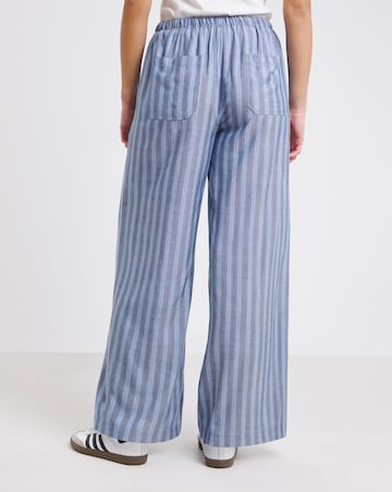 Simply Be Blue Stripe Tie Waist Linen Look Wide Leg Trouser