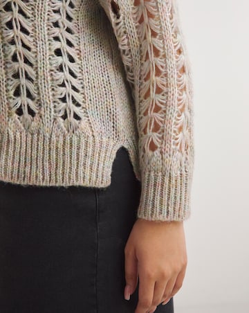 Grey Cable Ladder Stitch Distressed Jumper