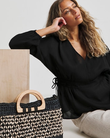 Simply Be Black Plunge Elasticated Waist Long Sleeve Blouse