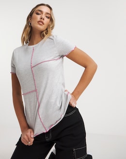 Grey Marl Contrast Seam Detail Top