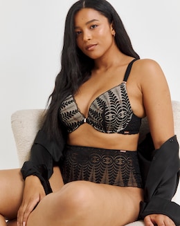 Figleaves Curve Opulence Lace Underwired  Plunge Bra B-F -Black