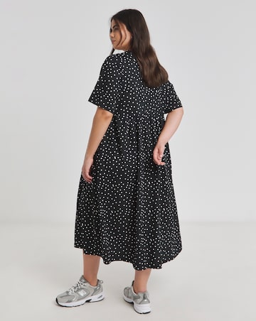 Mono Spot Jersey Smock Dress With Pockets