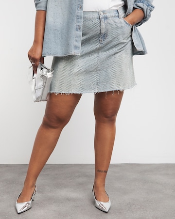Light Wash Embellished Mini Skirt