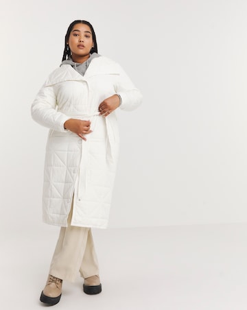 Ecru wrap longline quilt coat