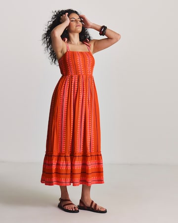 Jacquard Stripe Shirred Maxi Beach Dress