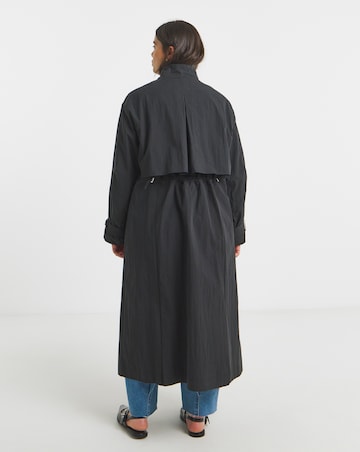 Black Funnel Neck Longline Parka Coat