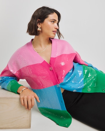 Simply Be X Twisted Wunder Rainbow Stripe Sequin Cardigan
