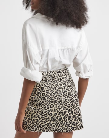 Simply Be Light Leopard Denim Five Pocket Mini Skirt
