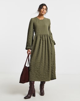 Simply Be Khaki Textured Pocket Midi Dress