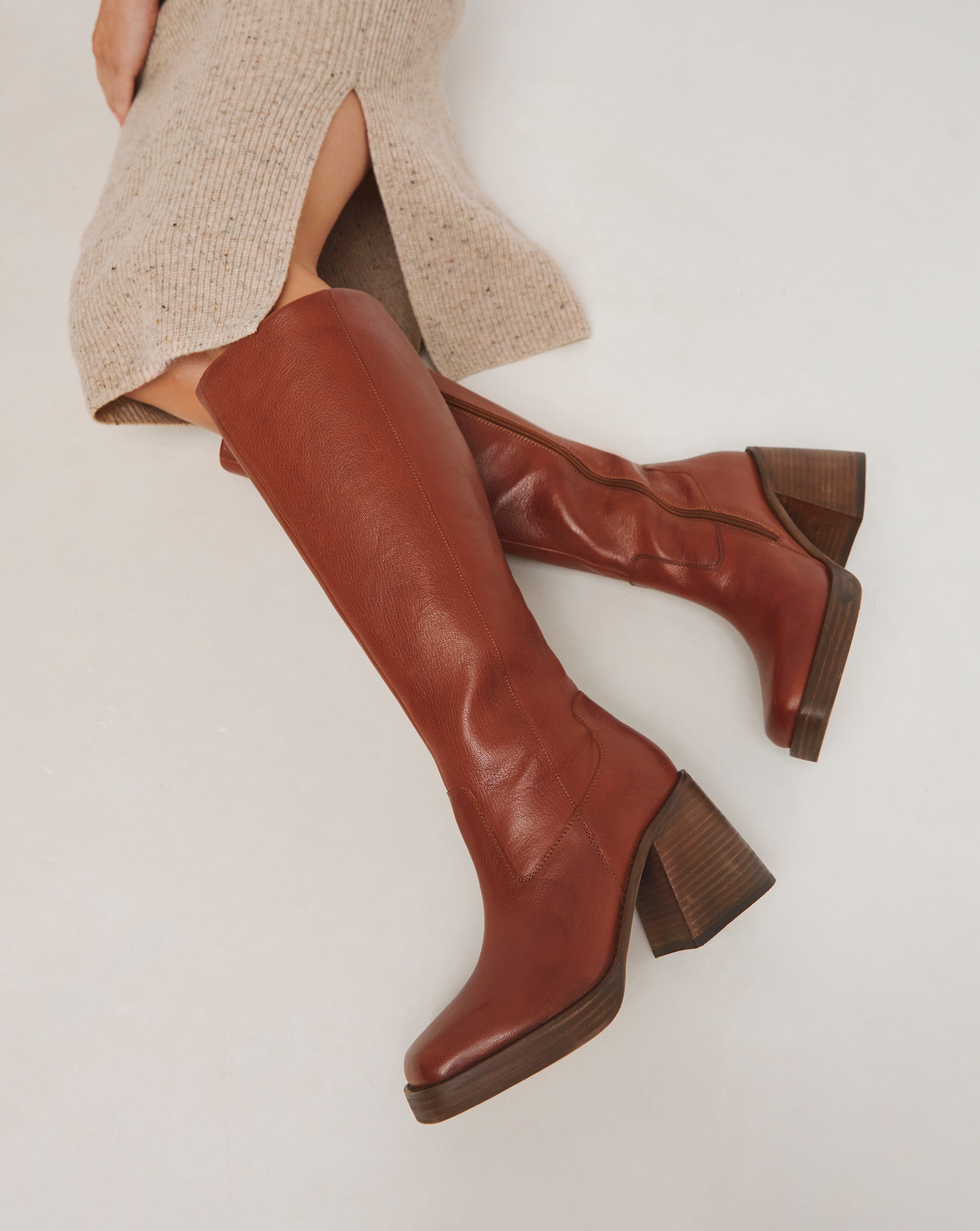Platform Boots Brown Knee High Boots Chunky Heel Platform Boots