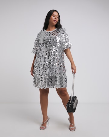 Silver Sequin T-Shirt Dress