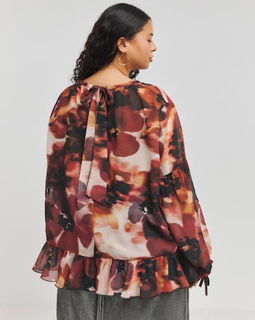 Floral Print Georgette Frill Hem Tie Back Blouse