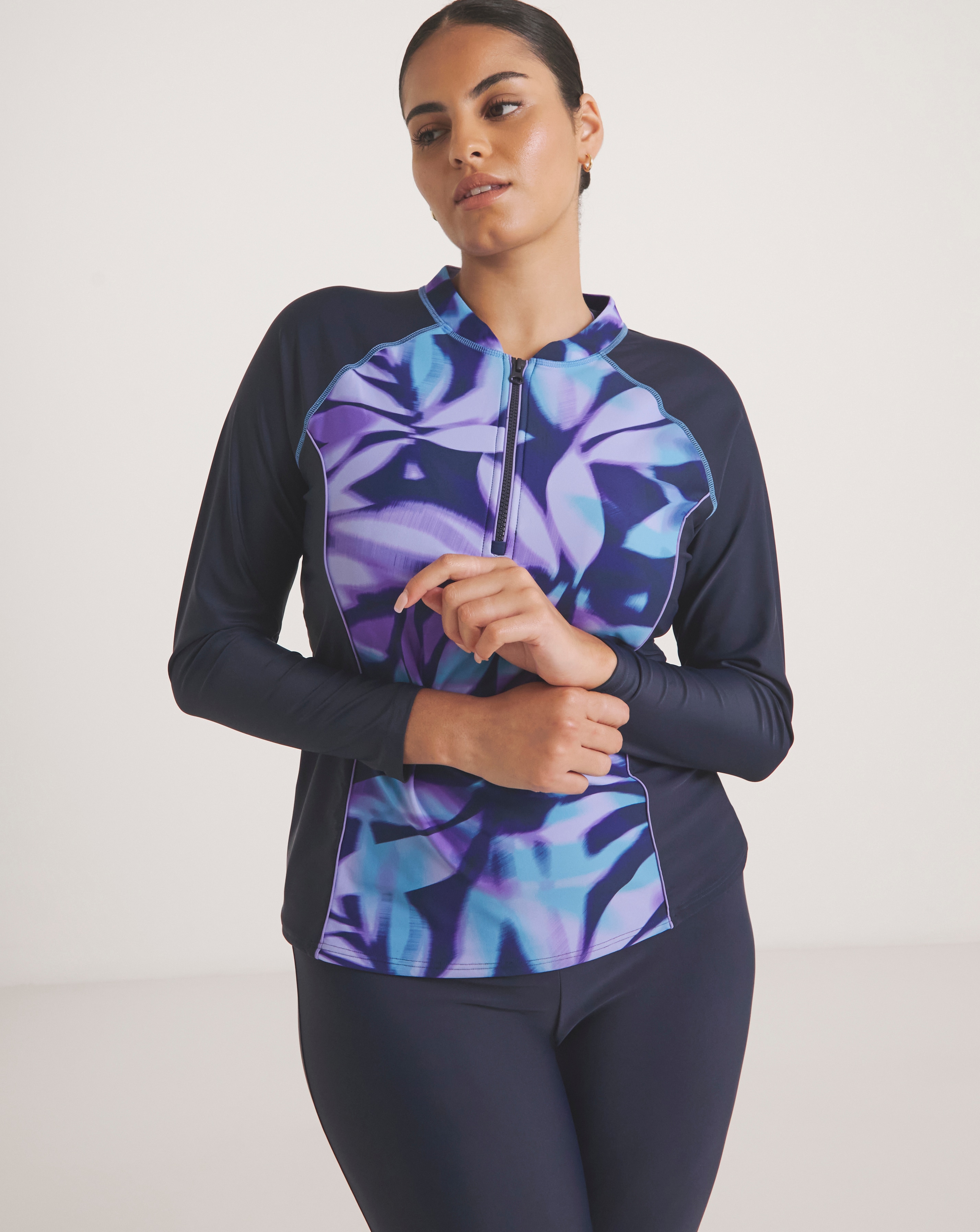 Sports Swim Zip Up Rash Guard | Simply Be