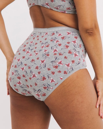 Slimma 4 Pack Cotton Full Brief Knickers - Grey Floral/Pink
