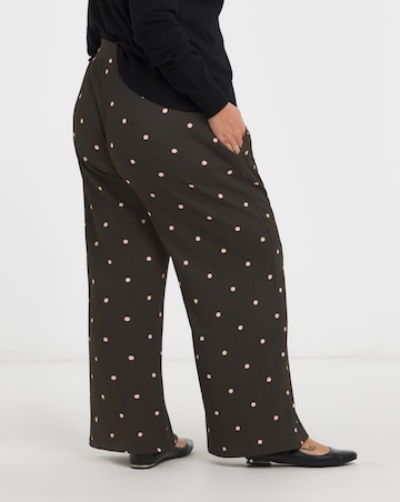 Chocolate Jersey Textured Wide Leg Trouser with Pink Spot